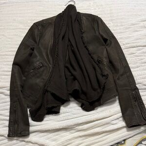 Free People Dark green Jacket with Draped Knit Collar